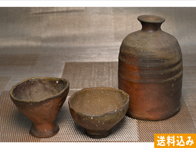 のんべえさんの手びねり 徳利と手びねりのぐい呑みセット【とべ備前窯
